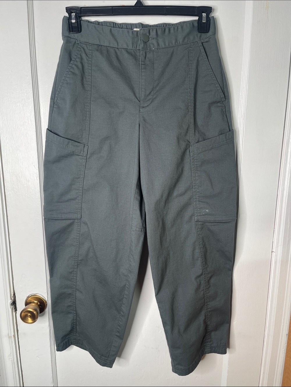 LL Bean 8 Ripstop Pants Barrel Leg Explorer Shadow Green Gray Elastic Waist